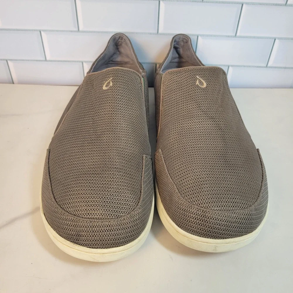 OluKai Nohea Mesh Mens Slip On Loafers Mustang Grey Brown 10188-13AP Size 14